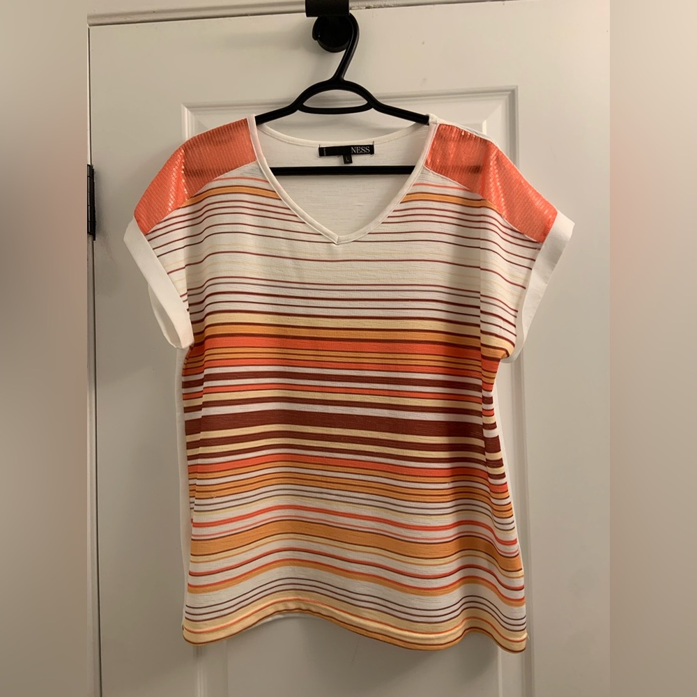 Vibrant Striped Short Sleeve Top